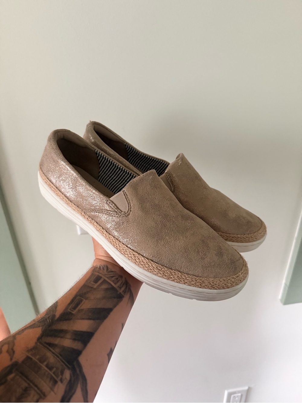 Clarks Slip-On Suede Espadrille Flats in Taupe Beige